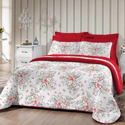 Cobre-leito Tecebem Amor Malha Vermelho