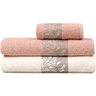 Kit 3 Toalhas de Banho e Rosto Atlântica Bella - Branco/Veludo Rosa