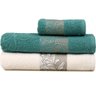 Kit 3 Toalhas de Banho e Rosto Atlântica Bella - Branco/Verde Hera