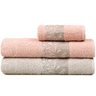 Kit 3 Toalhas de Banho e Rosto Atlântica Bella - Pedra/Veludo Rosa