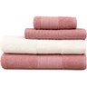Kit 4 Toalhas de Banho Rosto e Piso Atlântica Ondas - Rosa po/Branco