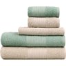 Kit 5 Toalhas de Banho Rosto e Piso Atlântica Ondas - Pedra/Verde agua